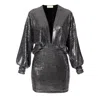 AGGI WOMEN'S SILVER / GREY SHELBY LUMINOUS NIGHT SEQUIN MINI DRESS