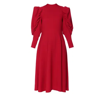 AGGI WOMEN'S WENDY RED MIDI DRESS WITH PUFFED SLEEVES
