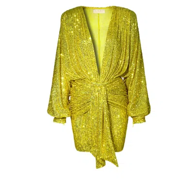 Aggi By Halewski Women's Yellow / Orange Kaia Bright Lime Mini Sequin Dress In Yellow/orange