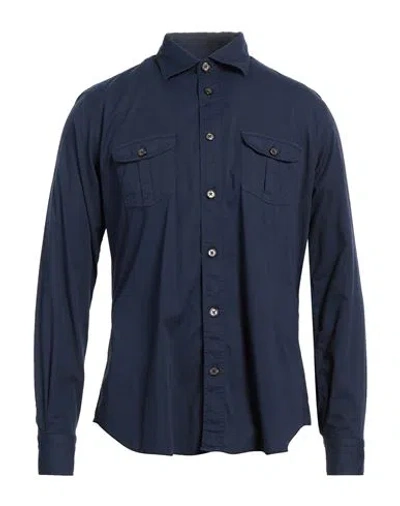 Agho Man Shirt Midnight Blue Size L Cotton, Elastane