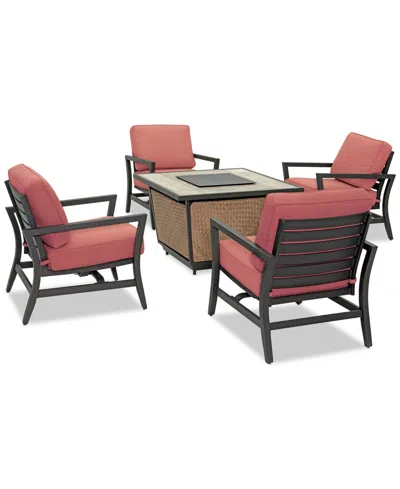 Agio Astaire Outdoor 5-pc. Chat Set (1 Fire Pit & 4 Rocker Chairs), Created For Macy's In Peony Brick Red