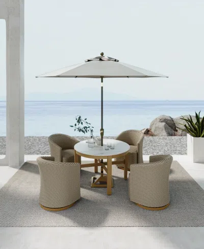 Agio Reid Outdoor Dining 5pc Set (round Table & 4 Swivel Chairs) In Beige
