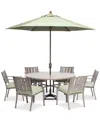 Agio Wayland Outdoor Aluminum 7-pc. Dining Set (60" Round Dining Table & 6 Dining Chairs) With Sunbrella In Sunbrella Cast Oasis