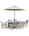Agio Wayland Outdoor Aluminum 8-pc. Dining Set (64" Square Dining Table, 6 Dining Chairs & 1 Bench) With In Sunbrella Cast Oasis