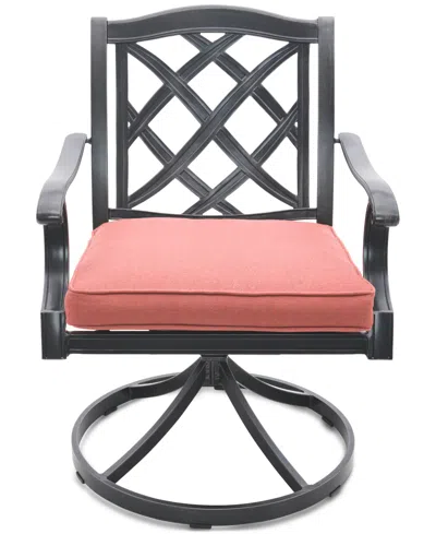 Agio Wythburn Mix And Match Lattice Outdoor Swivel Chair, Created For Macy's In Peony Brick Red,pewter Finish