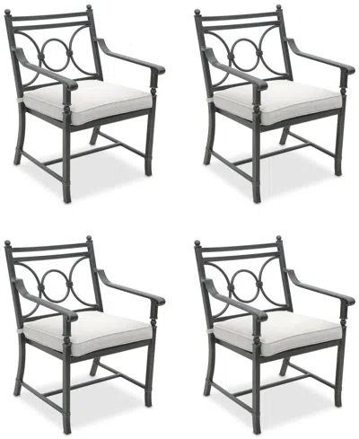 Agio Wythburn Mix And Match Scroll Outdoor Dining Chairs, Set Of 4 In Pearl White,pewter Finish