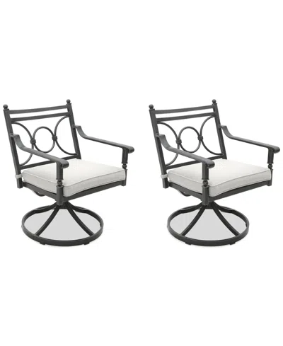 Agio Wythburn Mix And Match Scroll Outdoor Swivel Chairs, Set Of 2 In Pearl White,pewter Finish
