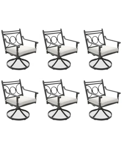 Agio Wythburn Mix And Match Scroll Outdoor Swivel Chairs, Set Of 6 In Pearl White,pewter Finish