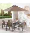 Agio Wythburn Outdoor Dining 7pc Set (60" Round Table & 6 Sleek Sling Dining Chairs)
