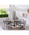 Agio Wythburn Outdoor Dining 7pc Set (72"x 38" Table & 4 Scroll Dining Chairs & 2 Scroll Swivel Chairs)