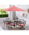 Agio Wythburn Outdoor Dining 7pc Set (72"x 38" Table & 4 Scroll Dining Chairs & 2 Scroll Swivel Chairs)