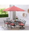 Agio Wythburn Outdoor Dining 7pc Set (72"x 38" Table & 4 Scroll Dining Chairs & 2 Scroll Swivel Chairs)