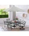 Agio Wythburn Outdoor Dining 7pc Set (72"x 38" Table & 4 Scroll Dining Chairs & 2 Scroll Swivel Chairs)