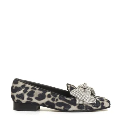 Agl Attilio Giusti Leombruni Agl Bow Moccasin Rhinestone And Leopard Print In Black