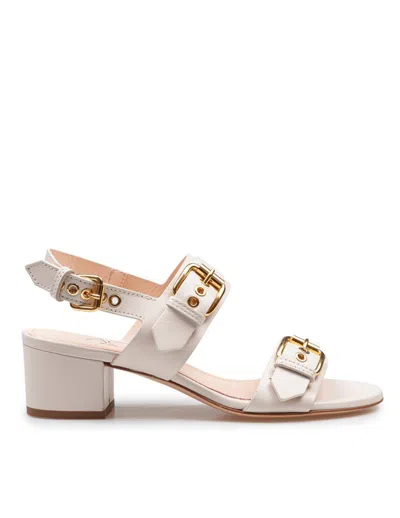 Agl Attilio Giusti Leombruni Agl Chalk Leather Sandals With Maxi Metal Buckles In Beige