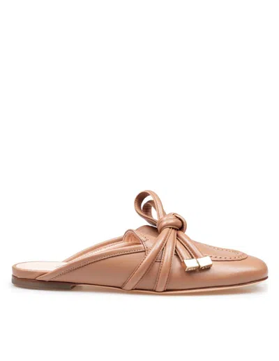 Agl Attilio Giusti Leombruni Agl Cocoa Leather Mules With Knotted Ribbon Detail In Brown