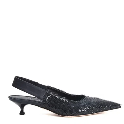 Agl Attilio Giusti Leombruni Agl Laser-cut Navy Leather Slingback Shoes In Black