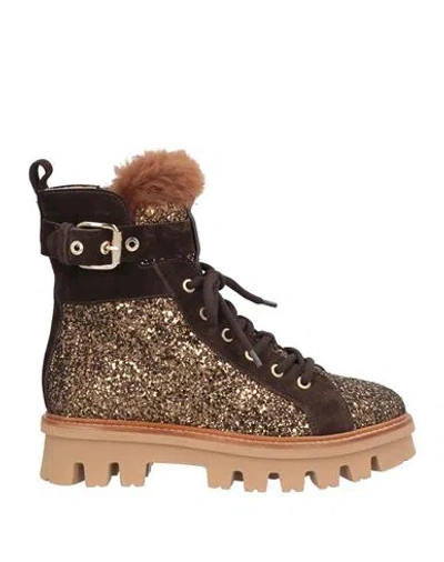 Agl Attilio Giusti Leombruni Agl Woman Ankle Boots Bronze Size 8 Leather, Shearling In Yellow