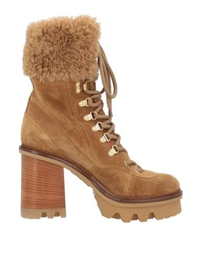 Agl Attilio Giusti Leombruni Agl Woman Ankle Boots Khaki Size 9.5 Leather, Shearling In Beige