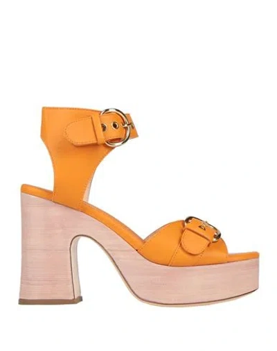 Agl Attilio Giusti Leombruni Agl Woman Sandals Orange Size 10 Soft Leather