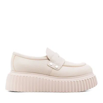 Agl Attilio Giusti Leombruni Beige Dany Goat Leather Chunky Wedge Loafers In Neutral