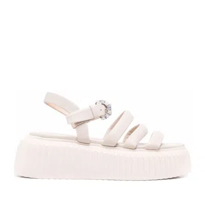 Agl Attilio Giusti Leombruni Beige Leather Shiny Padded Strap Sandals In White