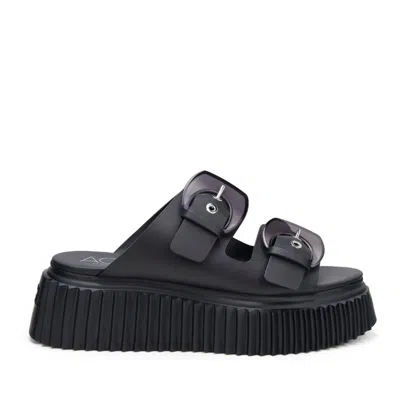 Agl Attilio Giusti Leombruni Black Agatha Leather Ridged Wedge Slippers