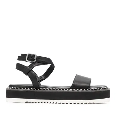 Agl Attilio Giusti Leombruni Black Myrte Leather Braided Trim Sandals