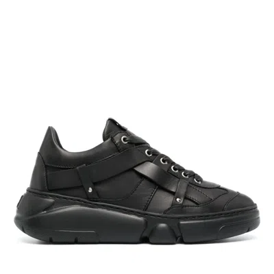 Agl Attilio Giusti Leombruni Black Ruth Leather Sculpted Sole Wedge Sneakers