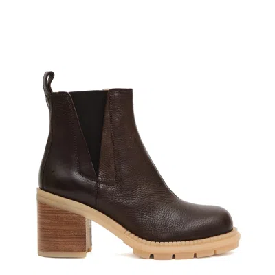 AGL ATTILIO GIUSTI LEOMBRUNI BROWN TEXTURED LEATHER ANKLE BOOT WITH ELASTIC SIDE PANELS