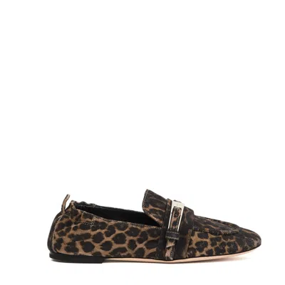 Agl Attilio Giusti Leombruni Calf Leather Loafer With Leopard Print And Decorative Buckle In Brown