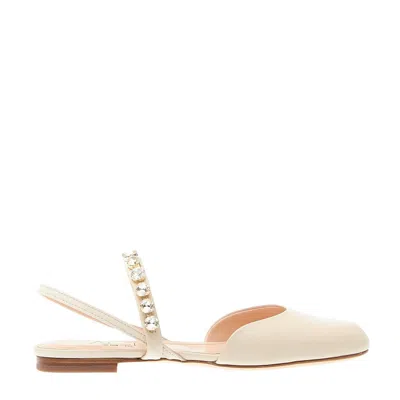 Agl Attilio Giusti Leombruni Cream Slingback With Rhinestones