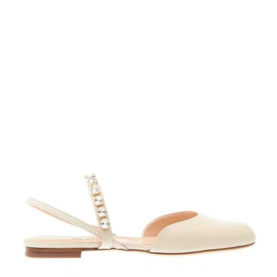 Agl Attilio Giusti Leombruni Cream Slingback With Rhinestones In Neutrals