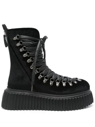 Agl Attilio Giusti Leombruni Dromo Velvet Combat Boots In Black