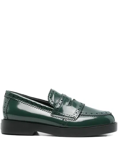 Agl Attilio Giusti Leombruni Fenice Patent-leather Brogue Loafers In Green