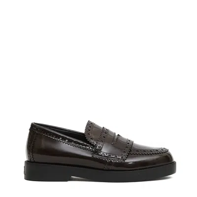 Agl Attilio Giusti Leombruni Glossy Calf Leather Loafers With Brogue Detailing In Black
