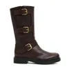 Agl Attilio Giusti Leombruni Mid-calf Leather Boots With Three Adjustable Buckles And Sturdy Sole In Brown