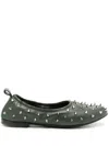 Agl Attilio Giusti Leombruni Milly Spike-stud Leather Ballerina Shoes In Green