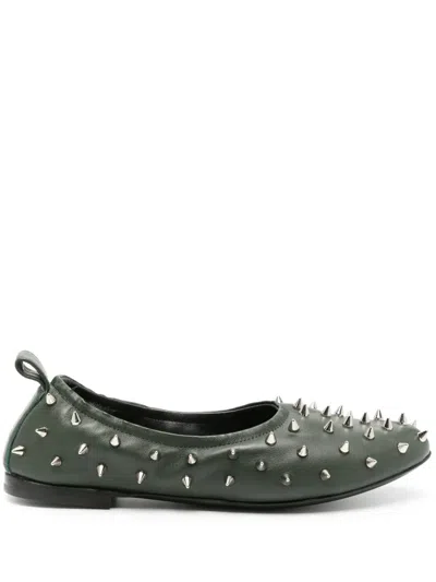 Agl Attilio Giusti Leombruni Milly Spike-stud Leather Ballerina Shoes In Green