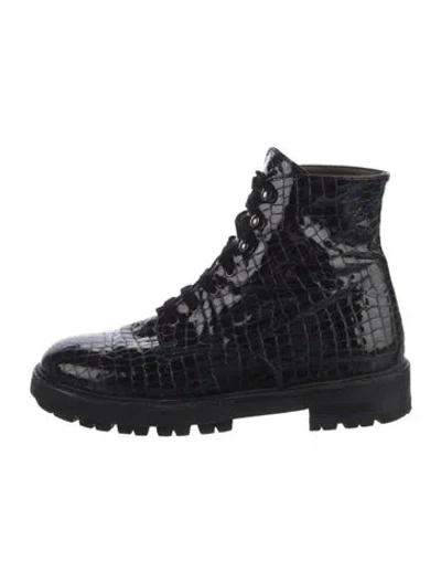 Pre-owned Agl Attilio Giusti Leombruni Patent Leather Combat Boots In Black