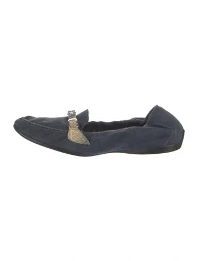 Pre-owned Agl Attilio Giusti Leombruni Suede Animal Print Loafers In Blue