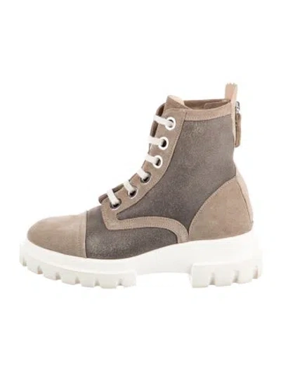 Pre-owned Agl Attilio Giusti Leombruni Suede Colorblock Pattern Combat Boots In Silver