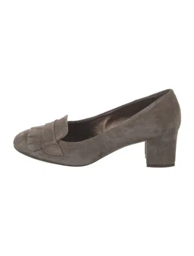 Pre-owned Agl Attilio Giusti Leombruni Suede Fringe Trim Accent Pumps In Grey