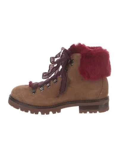 Pre-owned Agl Attilio Giusti Leombruni Suede Fur Trim Combat Boots In Brown