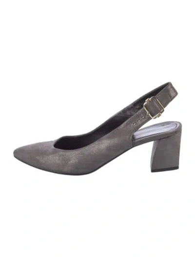 Pre-owned Agl Attilio Giusti Leombruni Suede Glitter Accents Slingback Flats In Gray