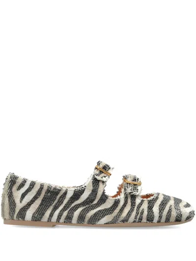 Agl Attilio Giusti Leombruni Zebra-print Buckle Ballet Flats In Black