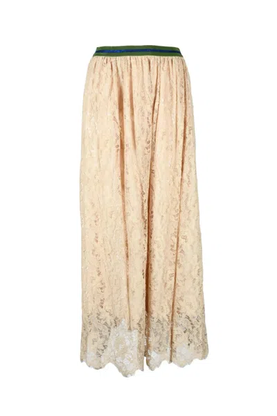 Aglini Beige Lace Long Skirt In Pink