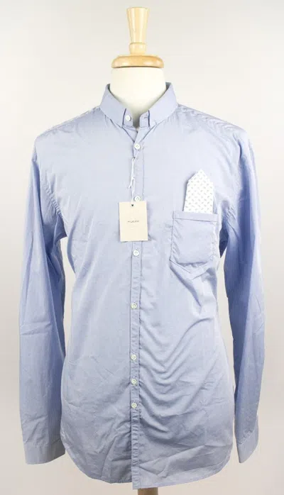 Aglini Blue 100% Cotton Long Sleeve Dress Shirt With Pocket Square! 43/17