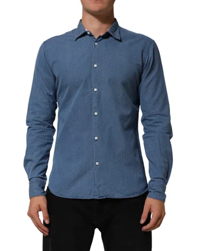 Pre-owned Aglini Blue Cotton Slim Fit Collared Long Sleeve Casual Men's Shirt ()