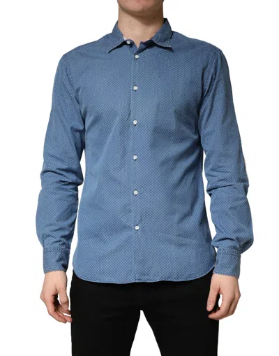 Pre-owned Aglini Blue Cotton Slim Fit Collared Longsleeve Casual Men's Shirt ()